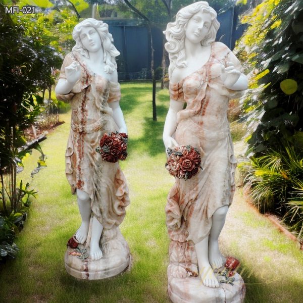 Hand Carved Marble Flower Girl Statue for Garden