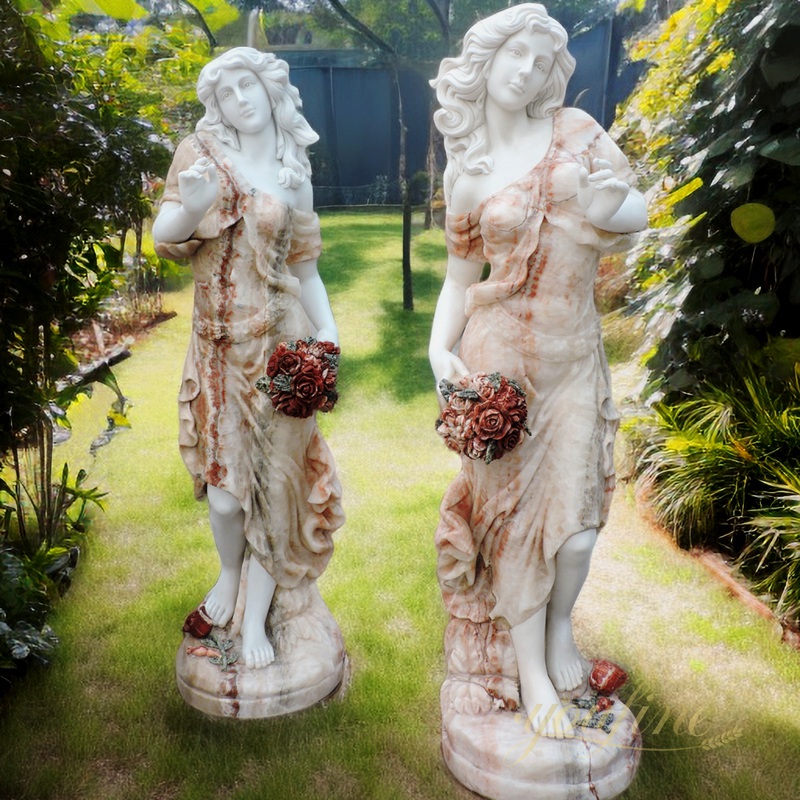 Hand Carved Marble Flower Girl Statue for Garden