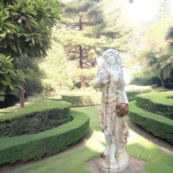 Hand Carved Marble Flower Girl Statue for Garden