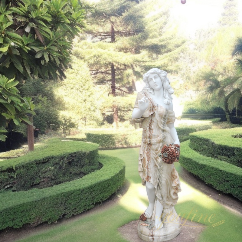Hand Carved Marble Flower Girl Statue for Garden
