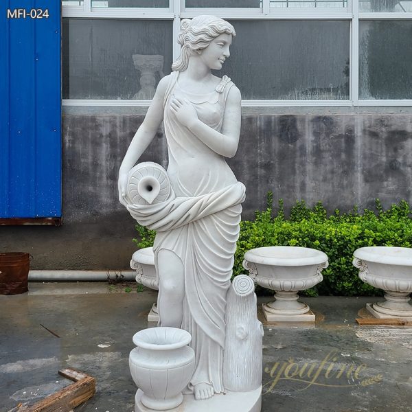 Hand Carved Natural Marble Female Statue with Jar from Factory