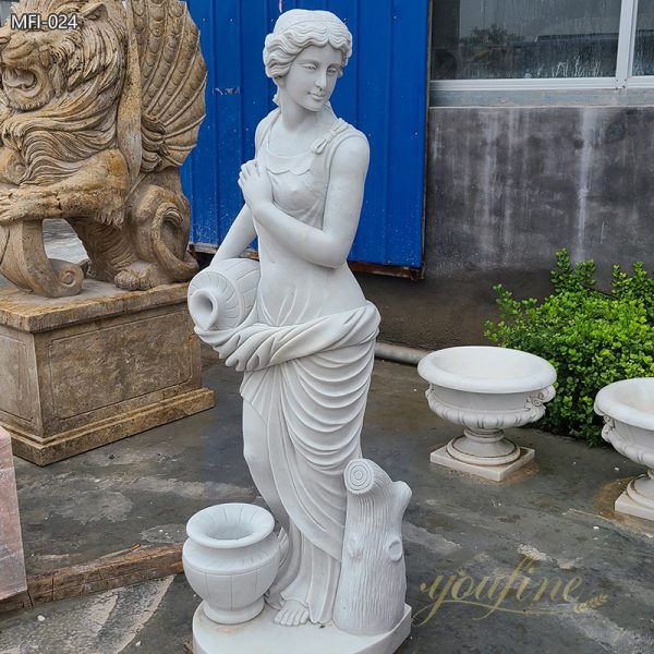 Hand Carved Natural Marble Female Statue with Jar from Factory