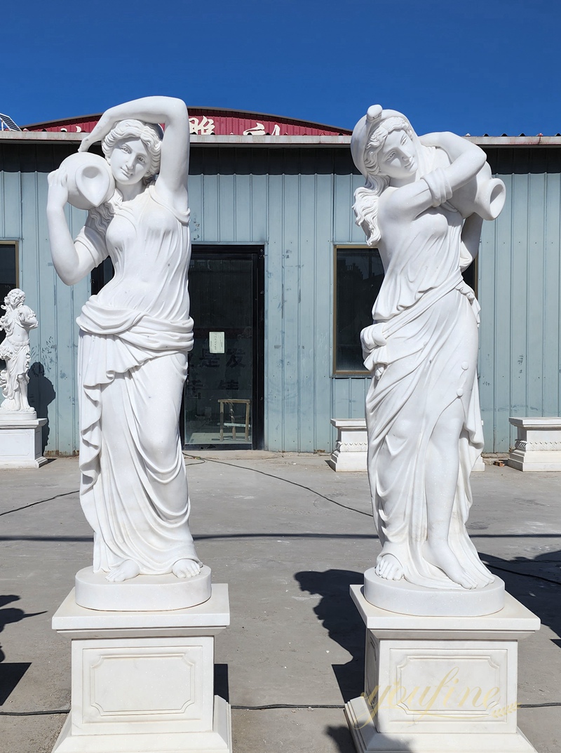 Hand Carved Natural Marble Female Statue with Jar from Factory