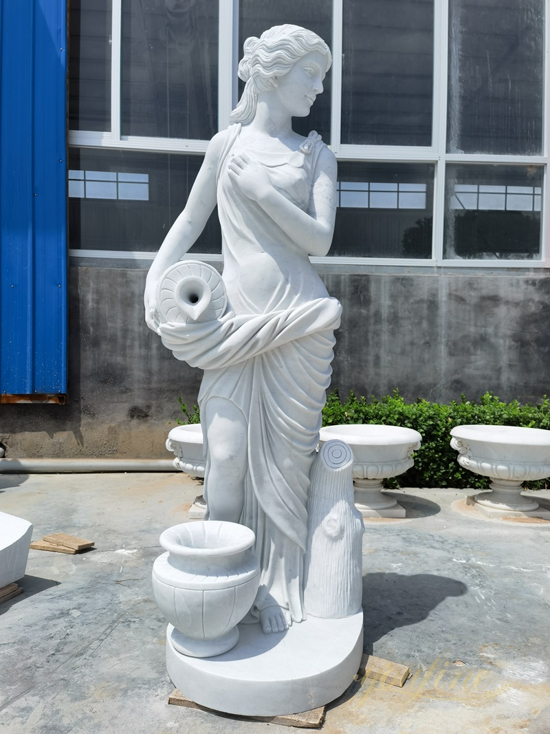 Hand Carved Natural Marble Female Statue with Jar from Factory