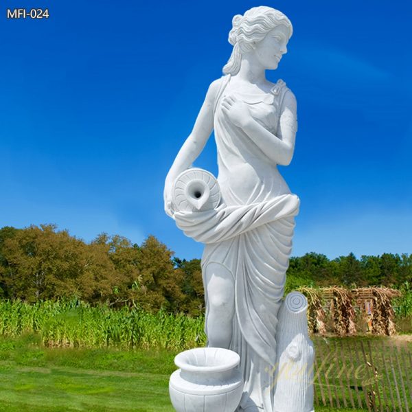 Hand Carved Natural Marble Female Statue with Jar from Factory