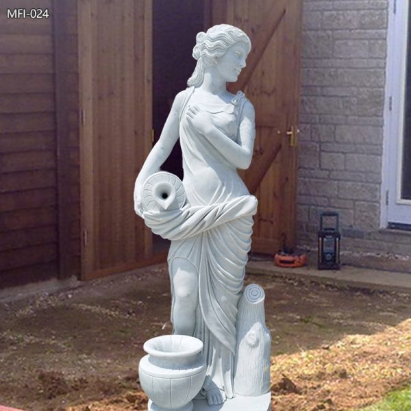 Hand Carved Natural Marble Female Statue with Jar from Factory