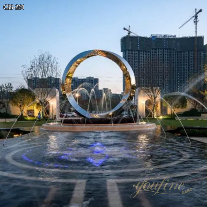 Large Modern Outdoor Ring Metal Sculpture Fountain for Sale CSS-261