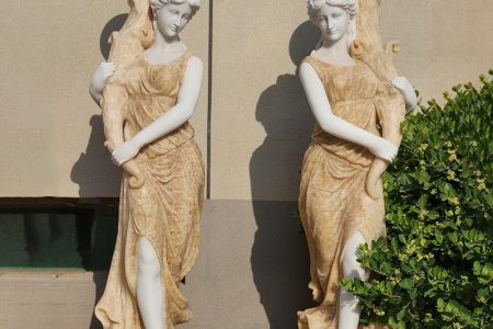 Natural Marble Greek Woman Statue Holding Lamp Supplier MLA-001