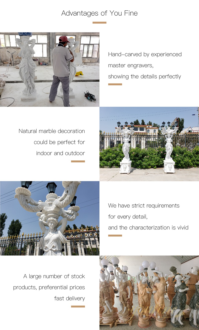Natural Marble Greek Woman Statue Holding Lamp Supplier YouFine