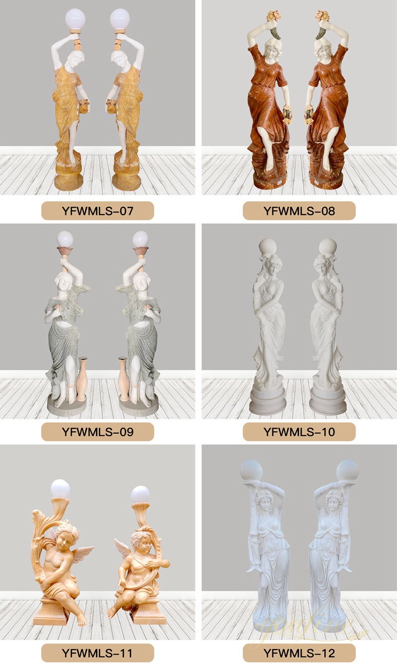 Natural-Marble-Greek-Woman-Statue-Holding-Lamp-Supplier-YouFine