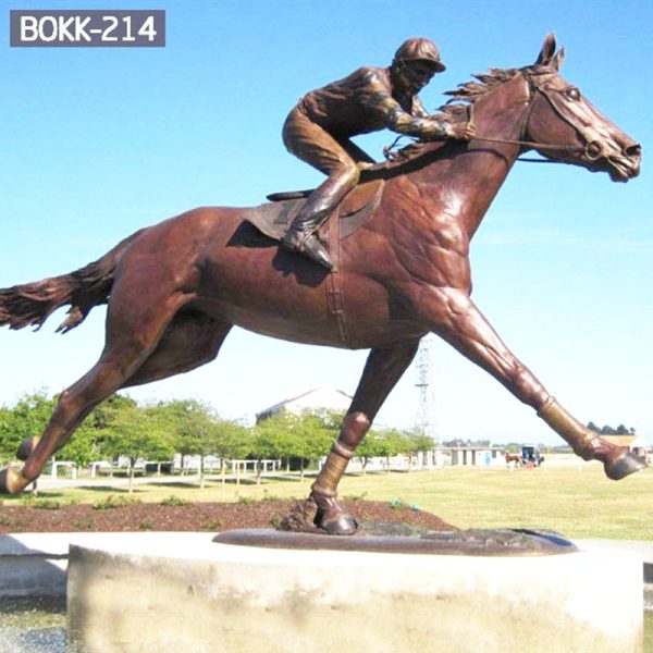bronze racing horse with jocky statue design for sale