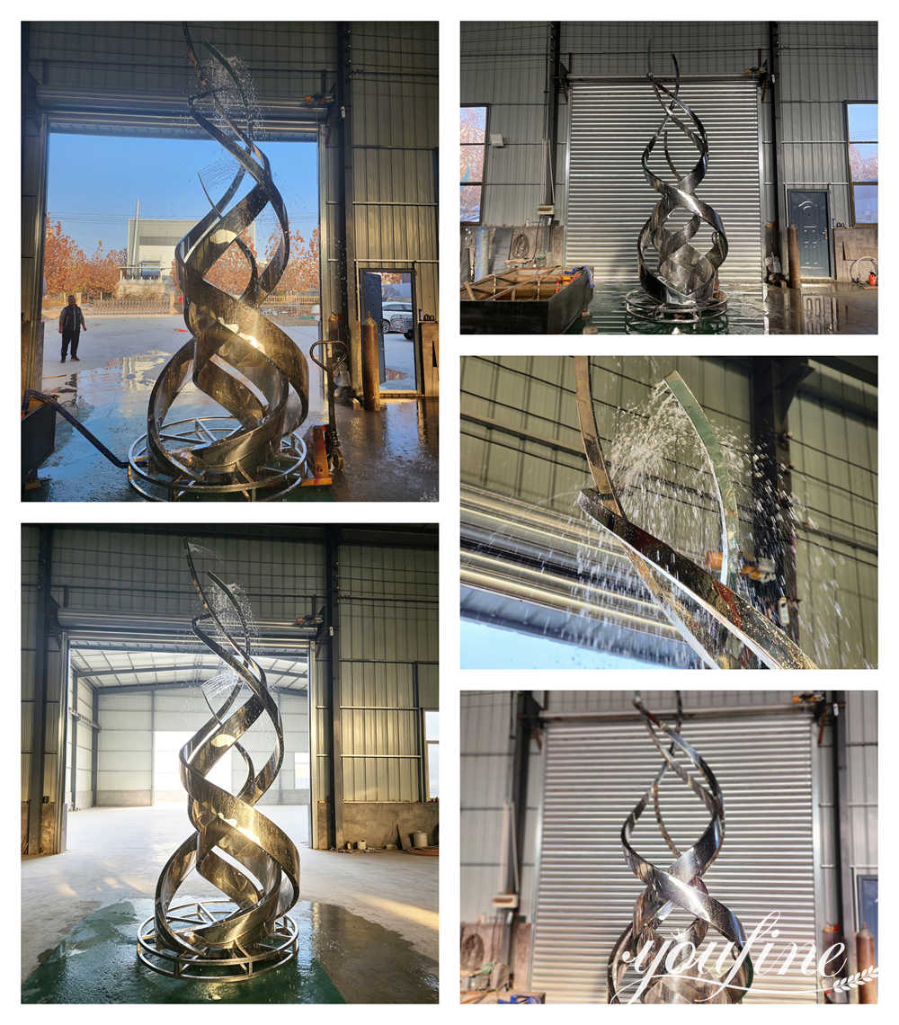completed flame water feature close up details