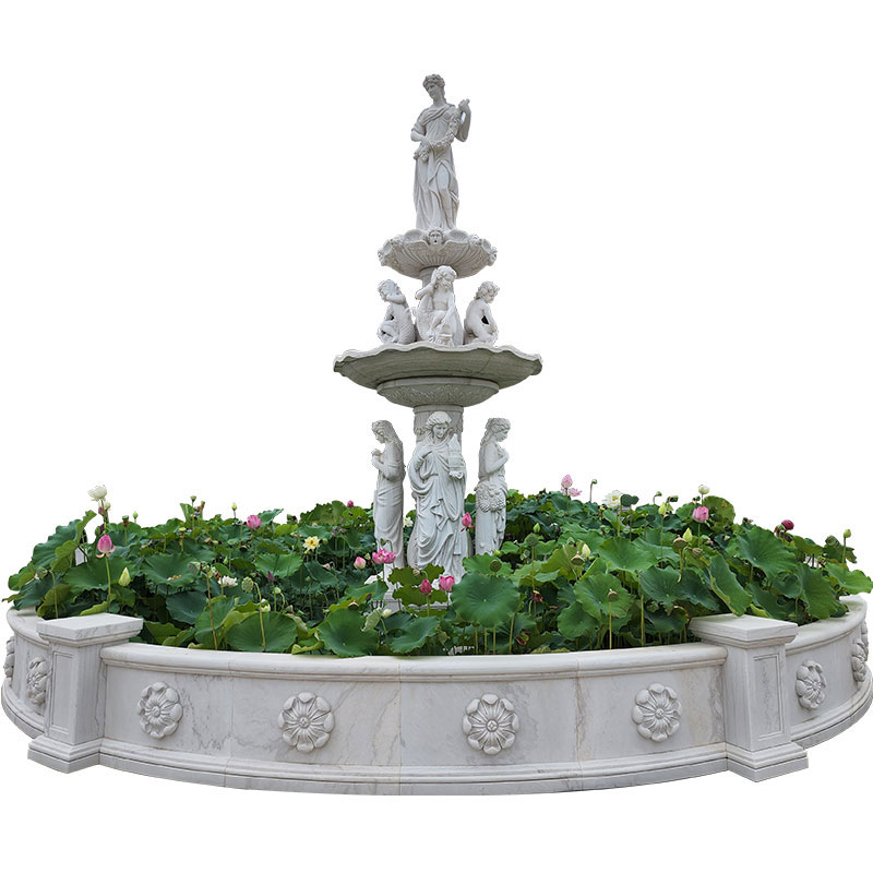 large white marble water fountain