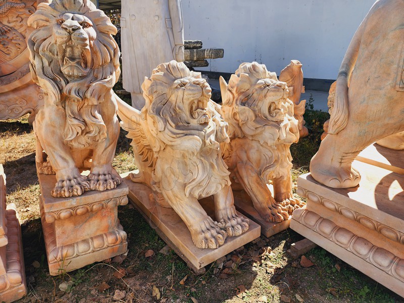 Beige Marble Winged Lion Statue Supplier