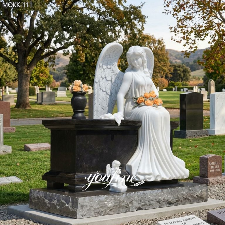 Black Granite and Marble Angel Headstone MOKK-111