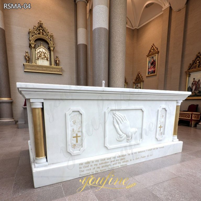 Catholic Church Custom White Marble Altar Table with Hands