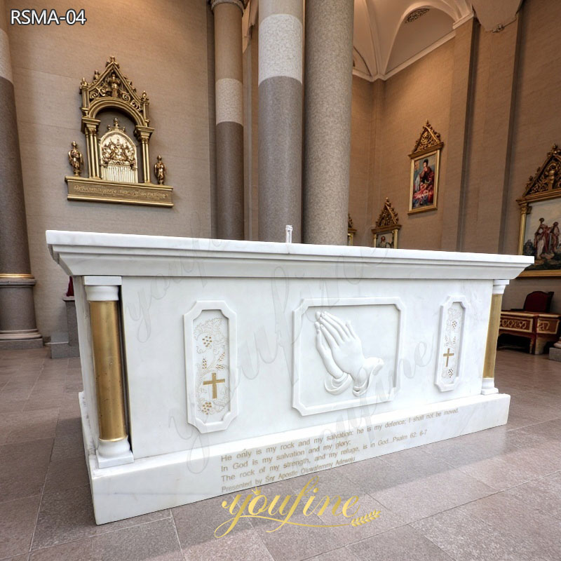 Catholic Church Custom White Marble Altar Table with Hands