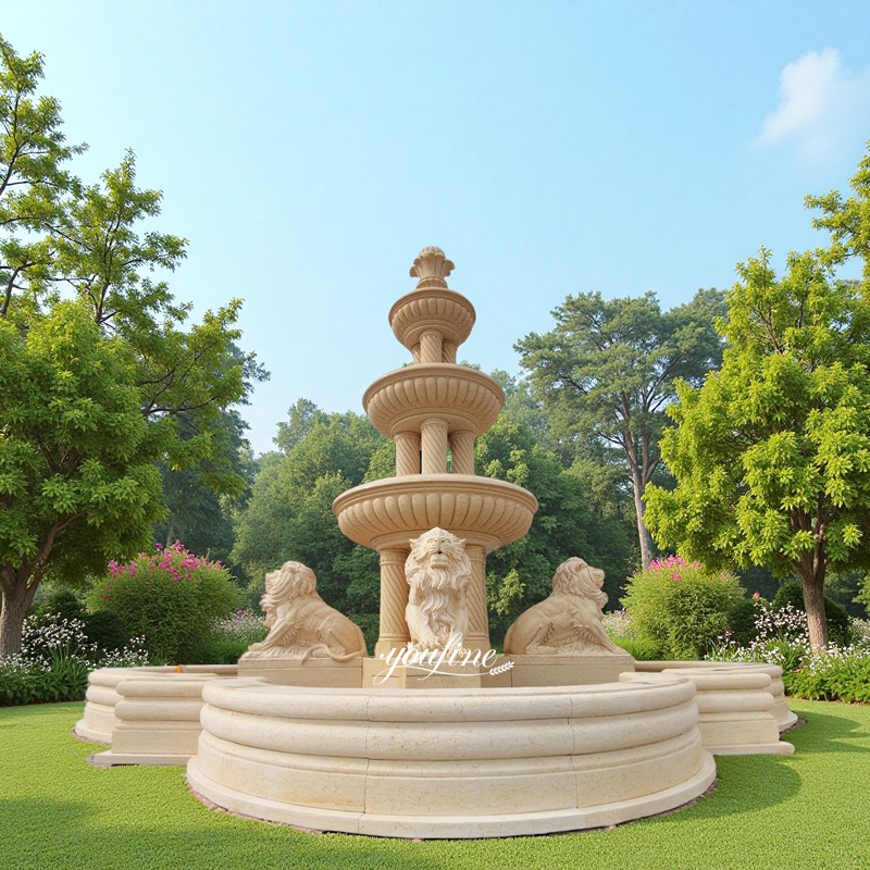 Beige Egyptian Fountain with Lion Statue MOK1-203
