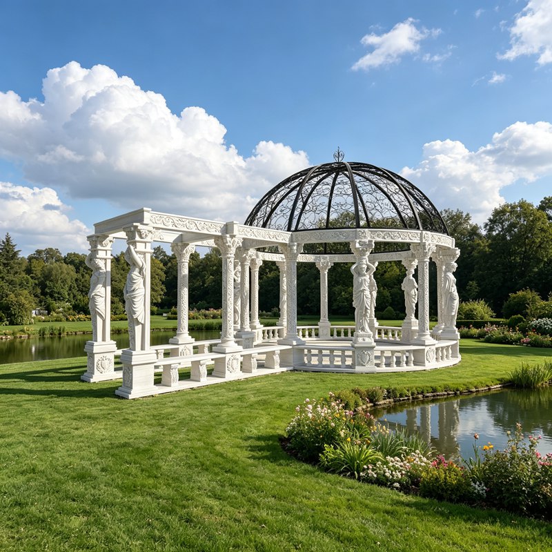 Extra Large Marble Gazebo with a Colonnade for Golf Course