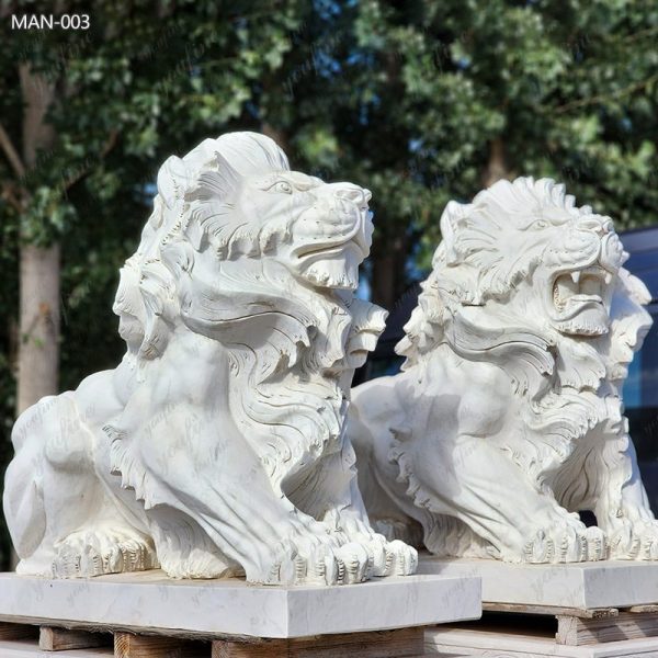 Hand Carved Natural Marble Lion Statue for Sale