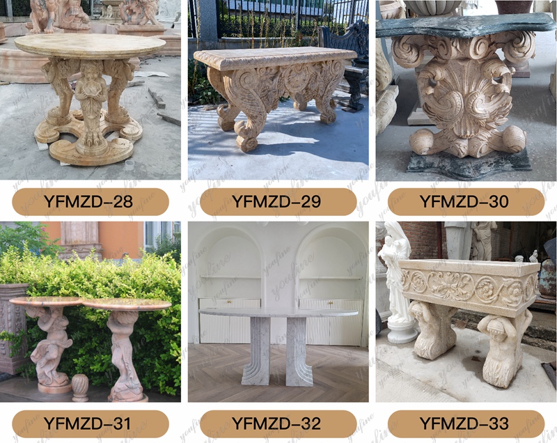 Hand-Carved Natural White Marble Center Table for Villa