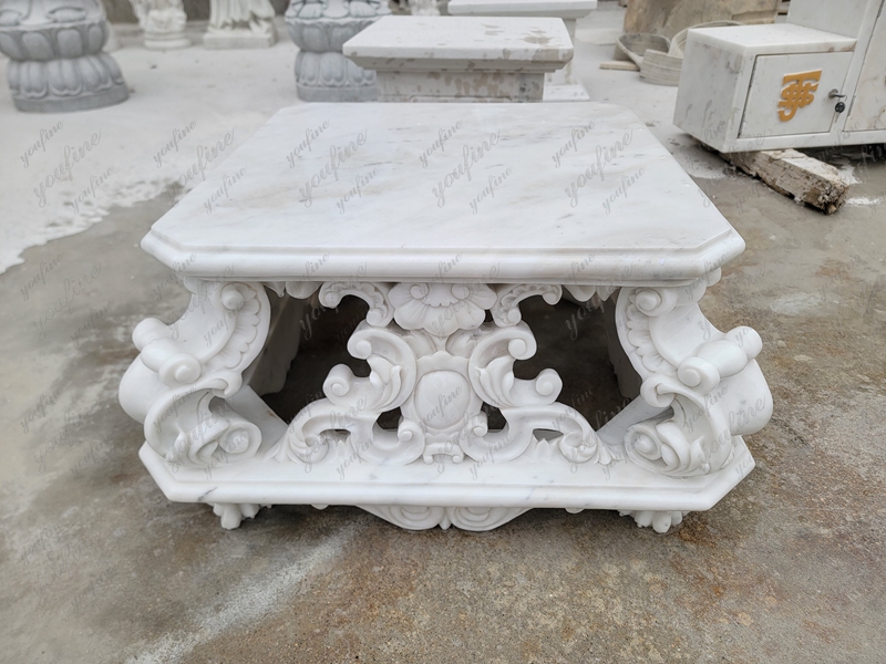 Hand-Carved Natural White Marble Center Table for Villa