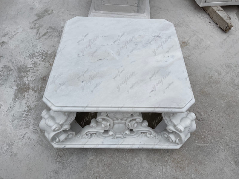 Hand-Carved Natural White Marble Center Table for Villa