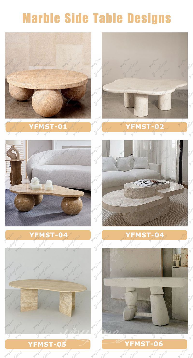 Hand-Carved Natural White Marble Center Table for Villa