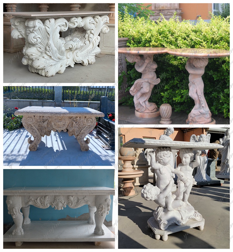 Hand-Carved Natural White Marble Center Table for Villa