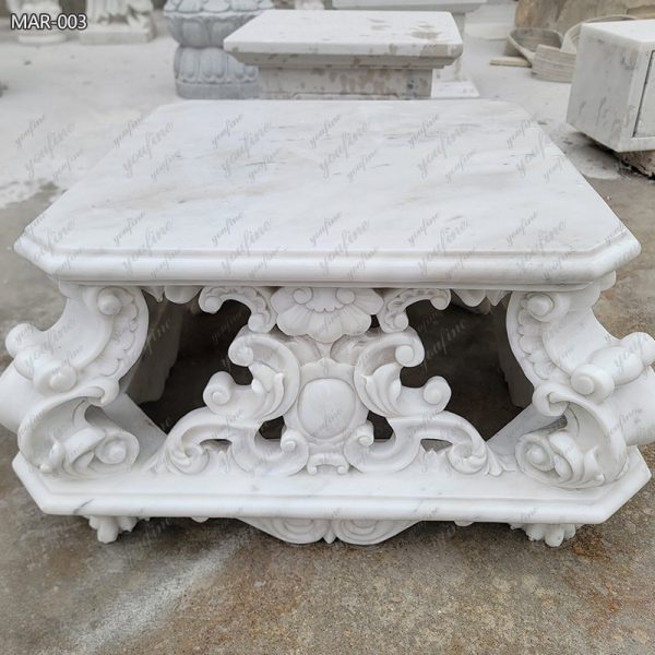 Hand-Carved Natural White Marble Center Table for Villa