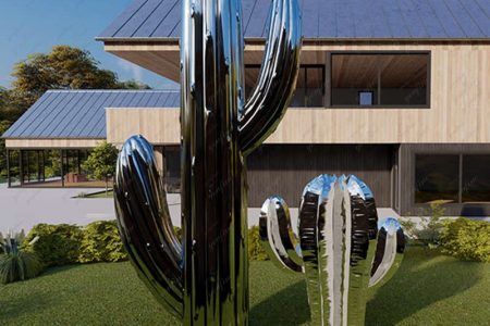 Modern Shiny Stainless Steel Cactus Sculpture for Lawn