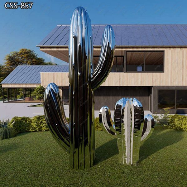 Modern Shiny Stainless Steel Cactus Sculpture for Lawn