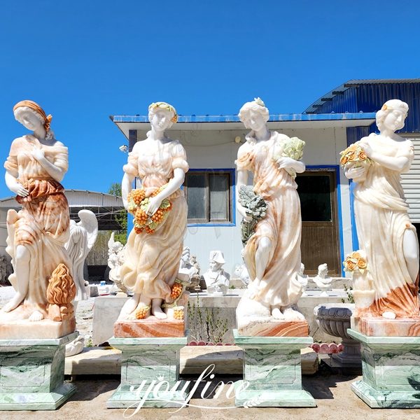 Outdoor Hand Carved Marble Four Season Statues For Garden