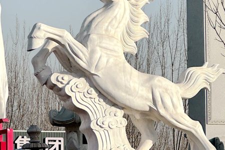 Outdoor White Marble Standing Horse Statue Decor for Sale