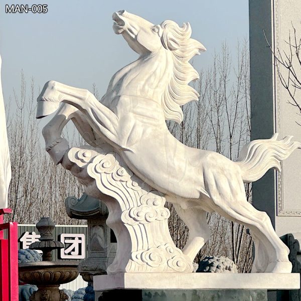 Outdoor White Marble Standing Horse Statue Decor for Sale