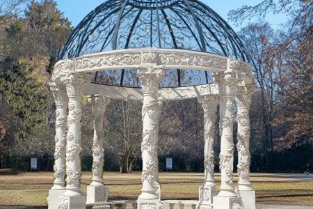 White Marble Gazebo with Flower Carving for Botanical Gardens MOKK-848