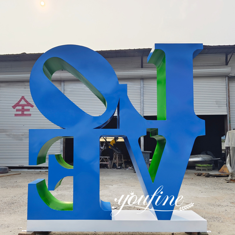 customized blue paint love sculpture