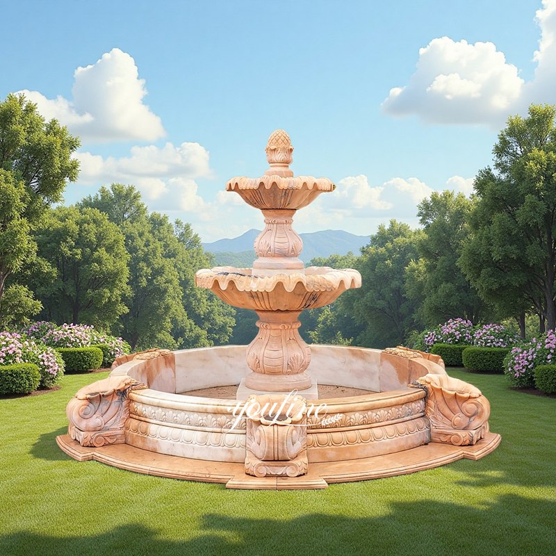 sunset red 2 tier water marble fountain