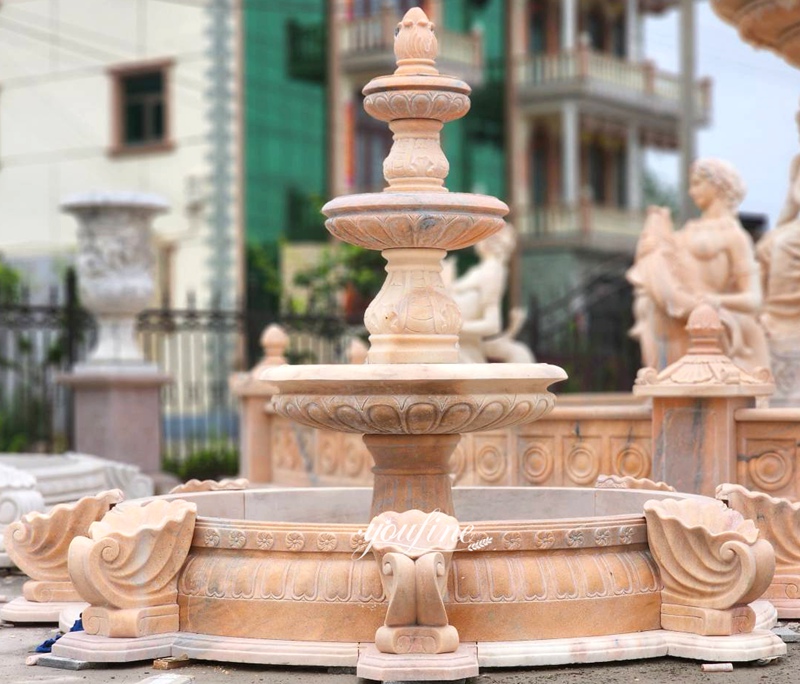sunset red 3 tier fountain with basin