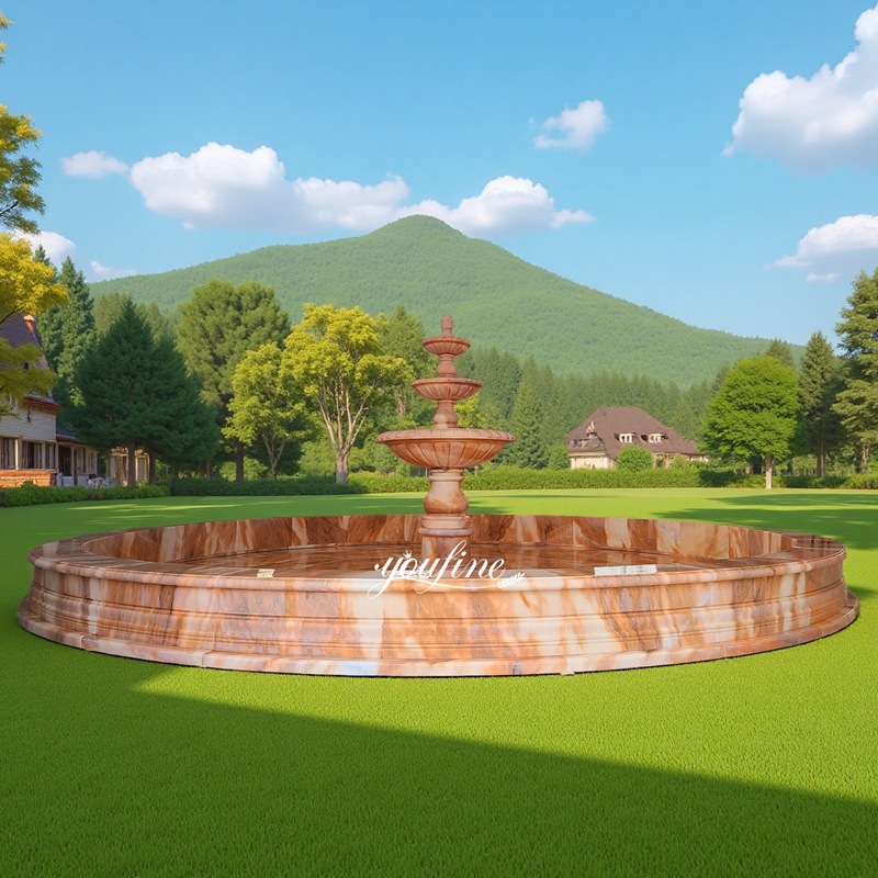 sunset red tiered fountain with basin