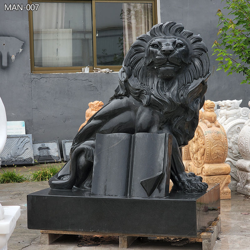 Black-Granite-Lion-Statue-with-Book-Sculpture