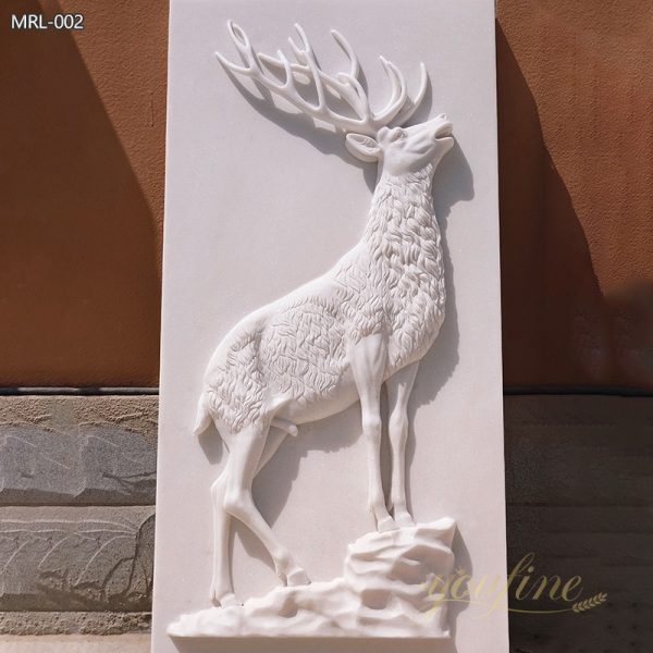 Hand-Carved Lifelike Marble Deer Relief for Sale