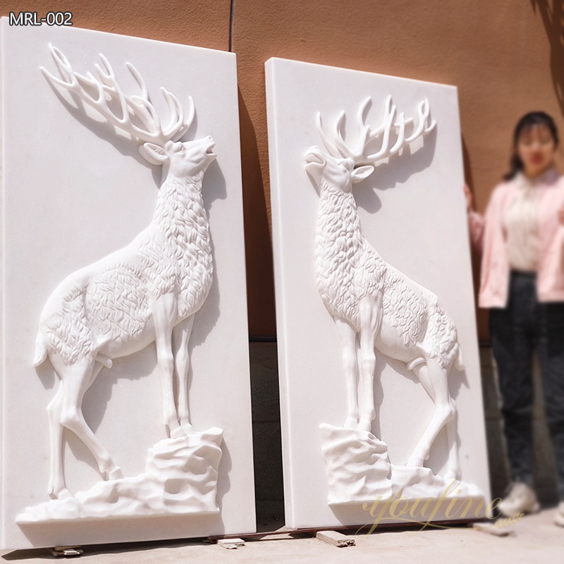 Hand-Carved Lifelike Marble Deer Relief for Sale