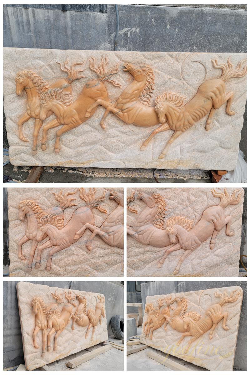 Hand Carved Natural Marble Relief Horse Sculpture for Sale