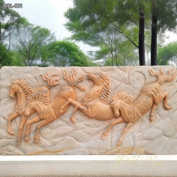 Hand Carved Natural Marble Relief Horse Sculpture for Sale