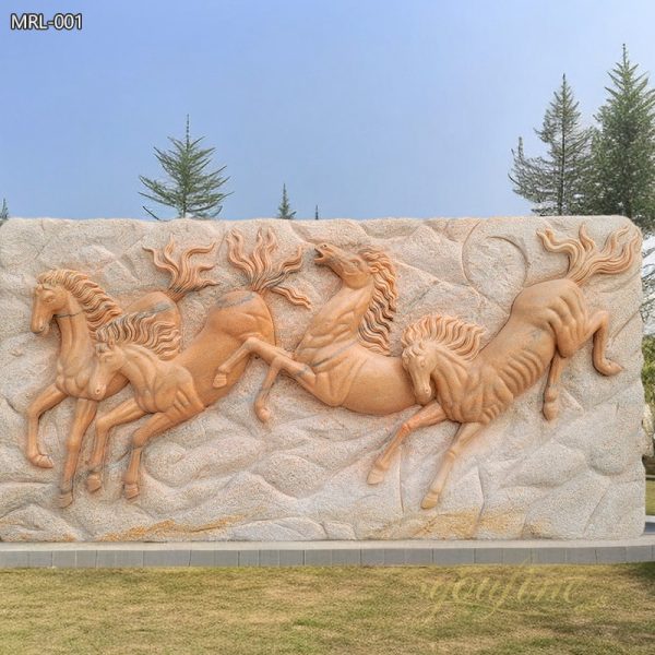 Hand Carved Natural Marble Relief Horse Sculpture for Sale