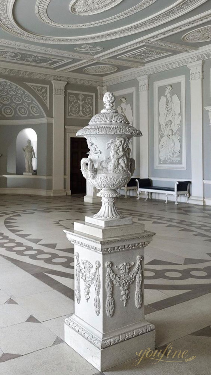 Hand Carved Natural Marble Urn Planter for Sale