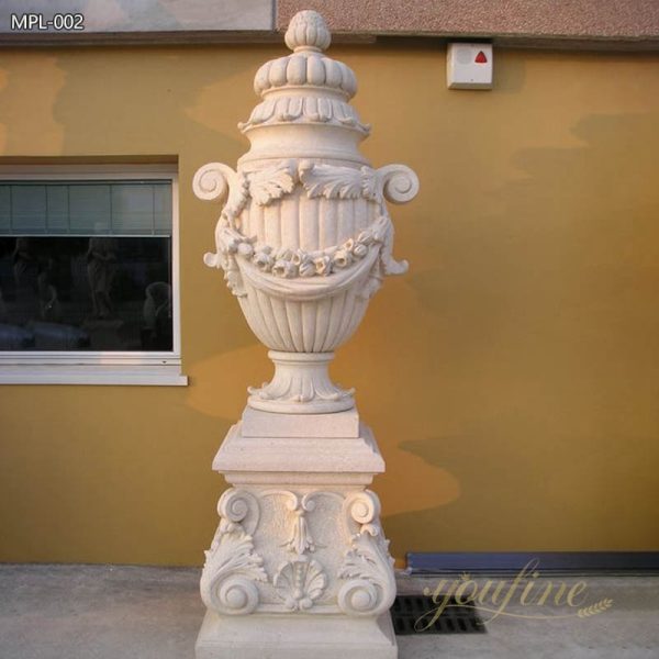 Hand Carved Natural Marble Urn Planter for Sale