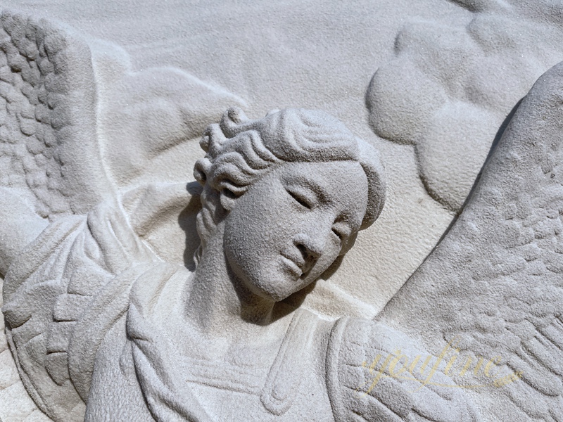 Hand-Carved Natural Stone St. Michael the Archangel Relief Sculpture for Wall