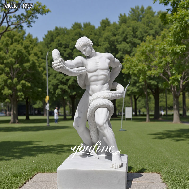 Life Size Athlete Wrestling with a Python Replica Marble Statue